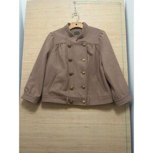 Chic Double Breasted Military Style Jacket Taupe Puffed Sleeves Size 12